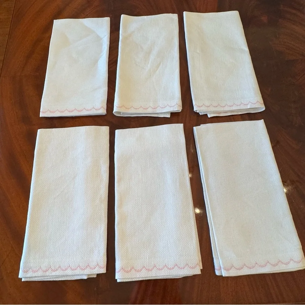 New Deborah Rhodes Pink Scallop Pique Linen Napkins Set of 6